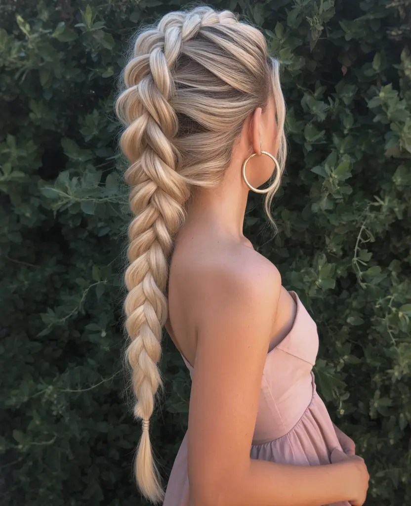 spring hairstyles Thick Blonde French Braid with Garden Party Charm