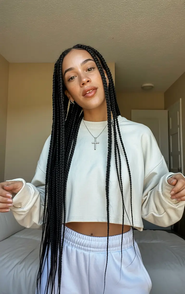 spring hairstyles Classic Long Black Braids with Everyday Spring Ease