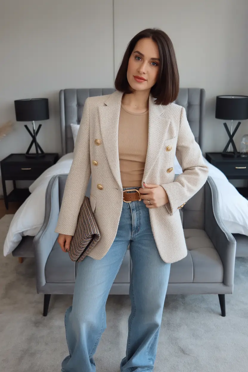 comfy spring outfits Soft Neutrals with Denim Familiarity