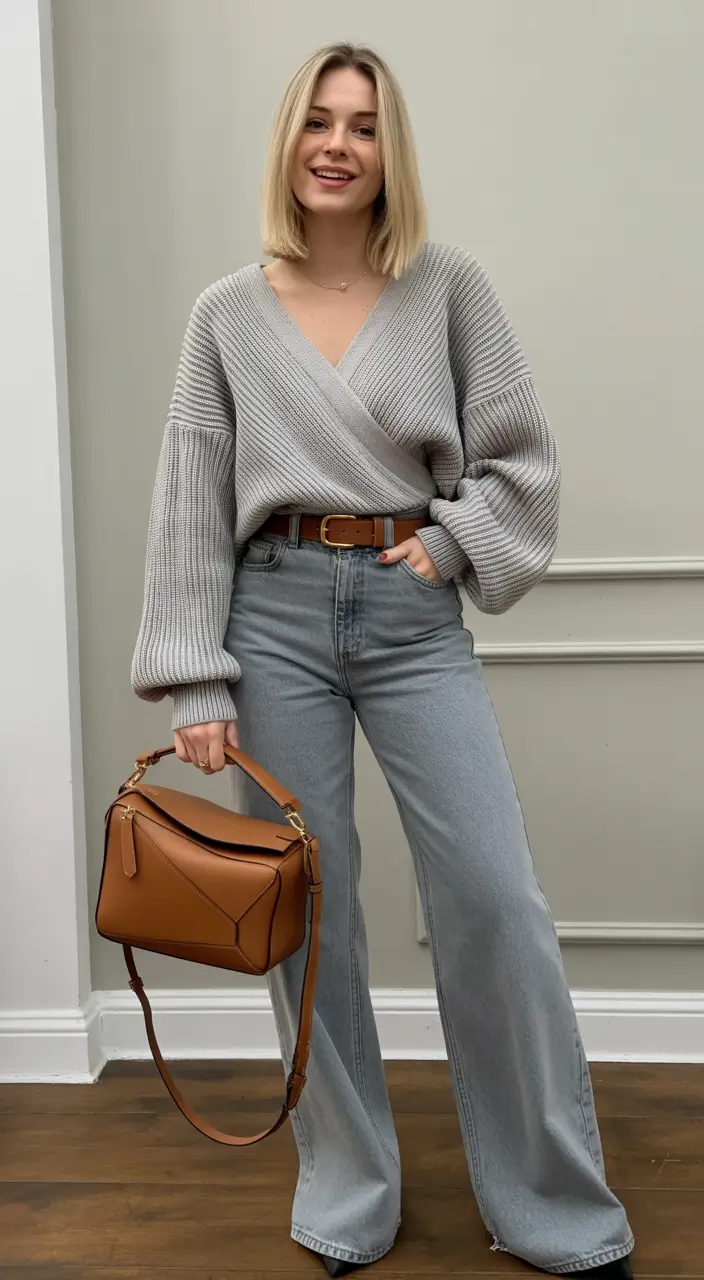 early spring outfits Soft Knit Wraps and Relaxed Denim Energy