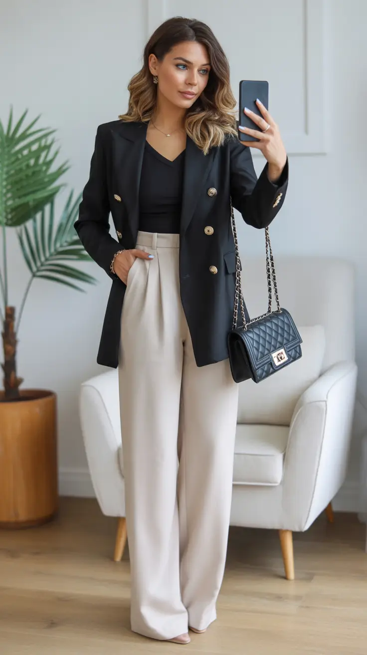 early spring outfits Sharp Black Blazers with Soft Neutrals for Confident Days