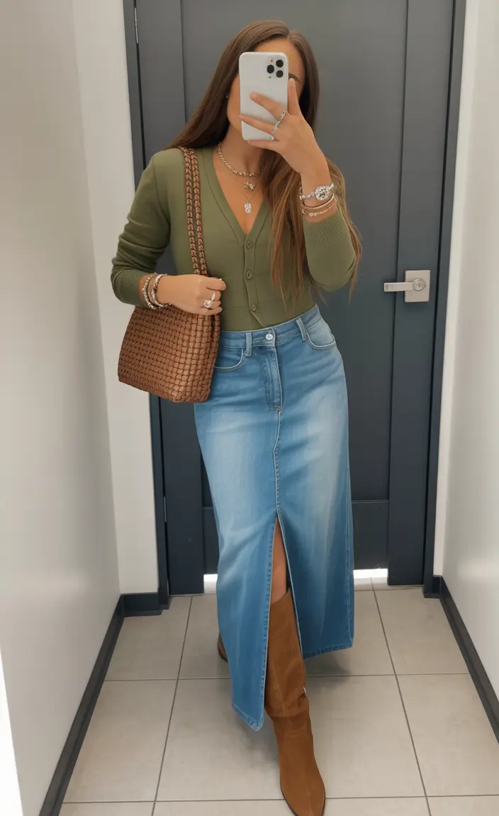 Every Day Spring Outfits Denim Skirts Are Back Quietly