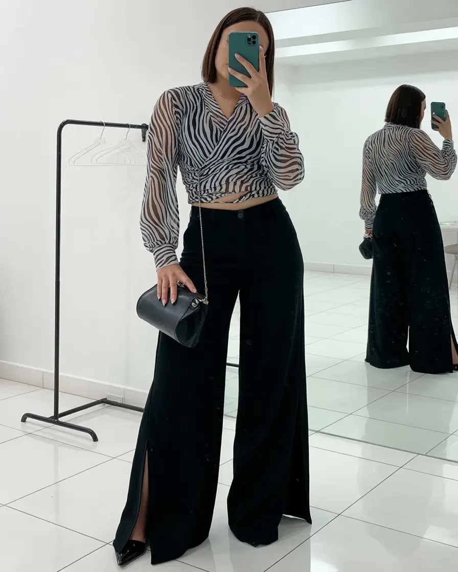 chic spring outfits Graphic Zebra Lines With Confident Evening Energy