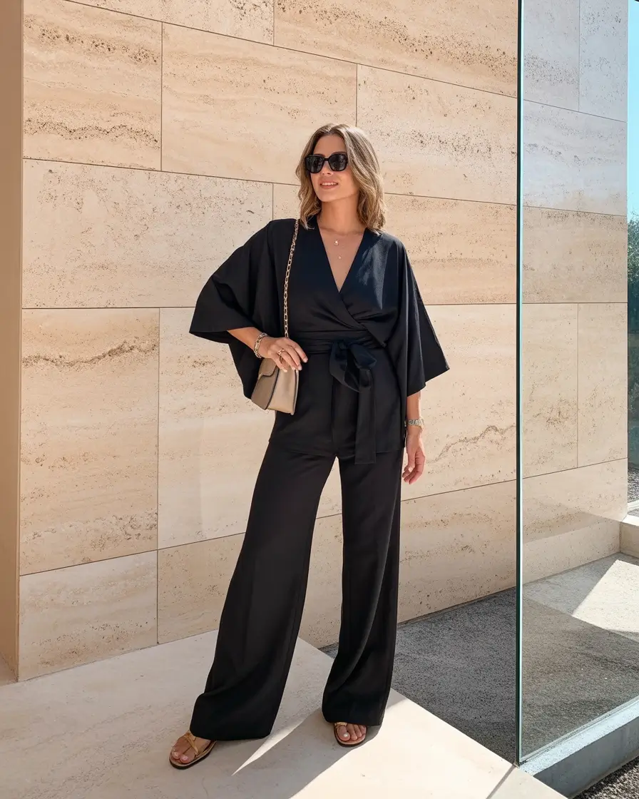 chic spring outfits Minimal Black Jumpsuit With Soft Power Appeal