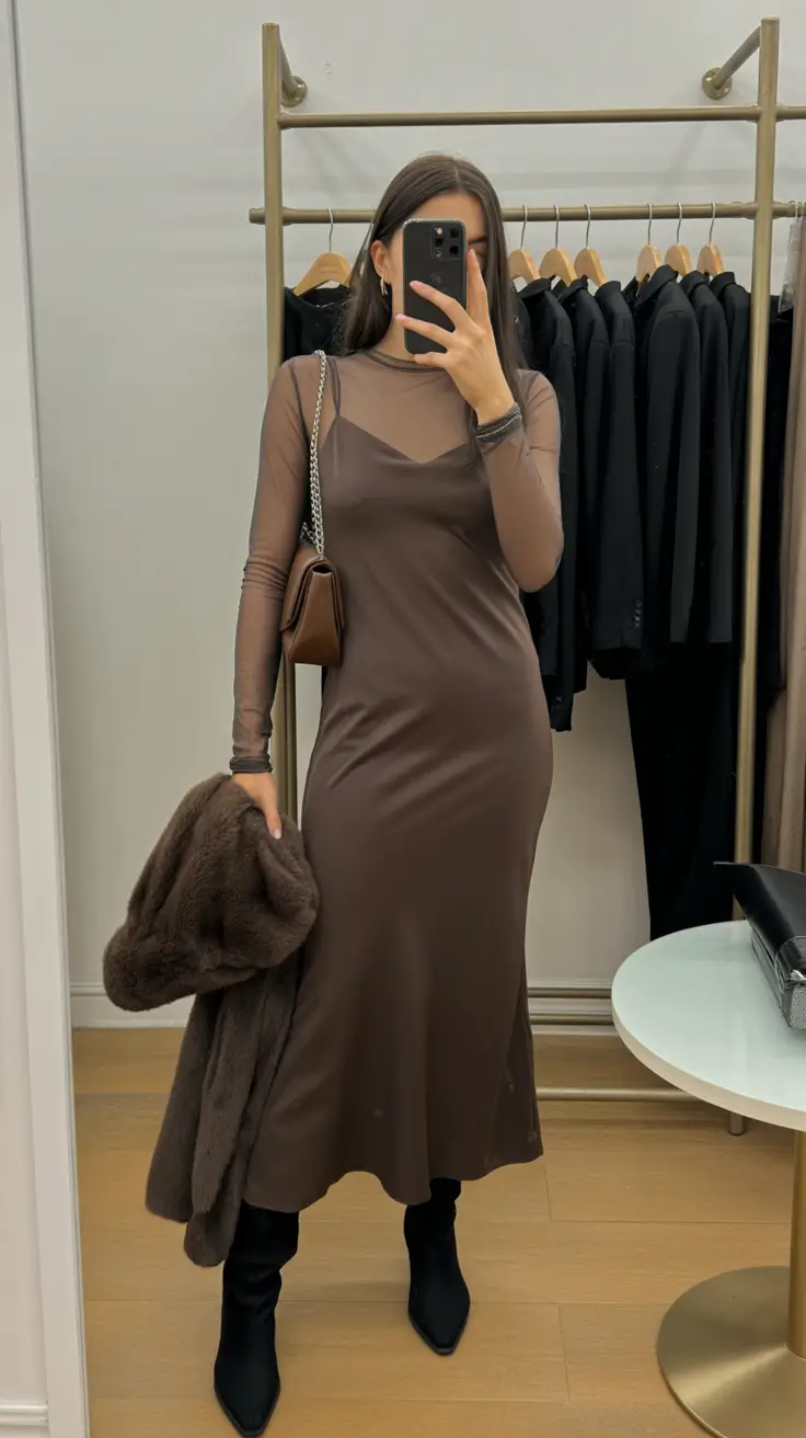 chic spring outfits Chocolate Tones With Minimal Evening Elegance