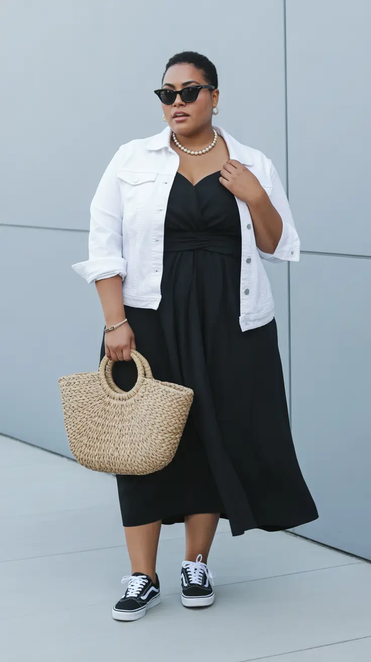 plus size spring outfits Minimal Black With a Soft Spring Edge