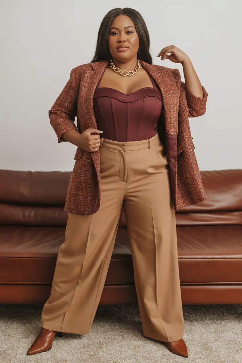 plus size spring outfits Warm Neutrals With a Confident Edge