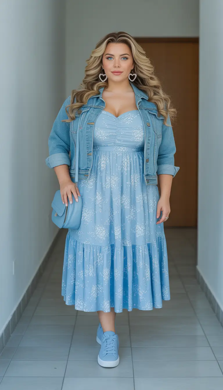 plus size spring outfits Powder Blue Romance Meets Casual Cool