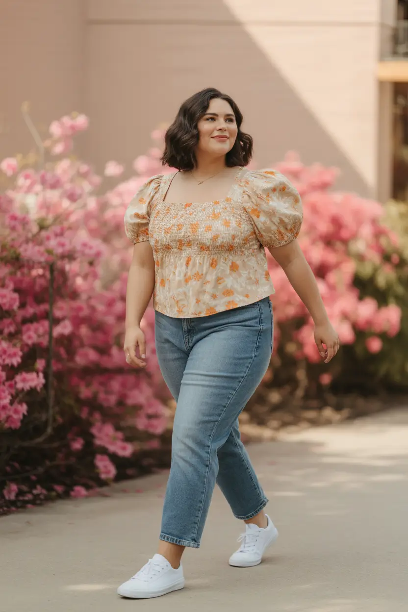 plus size spring outfits Denim and Florals for Real-Life Spring Days