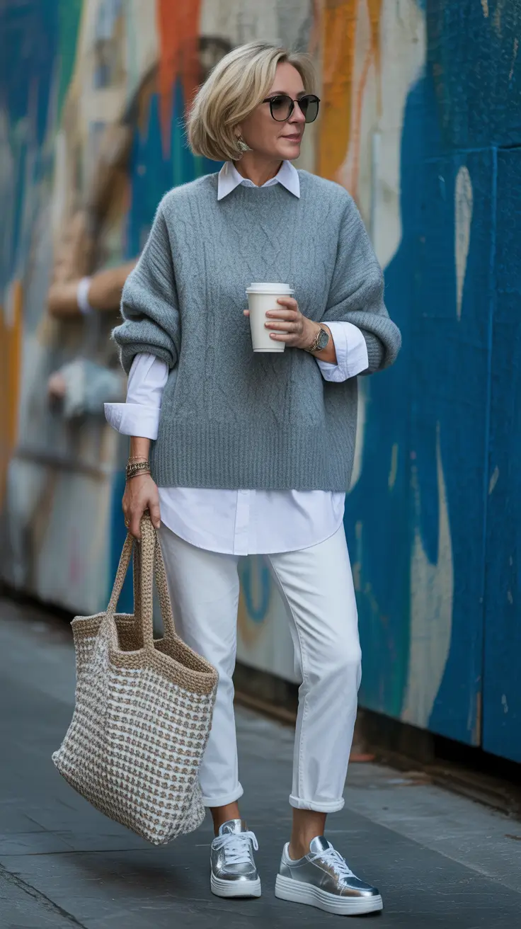 sneakers spring outfit Soft Grey Layers and Quiet Confidence