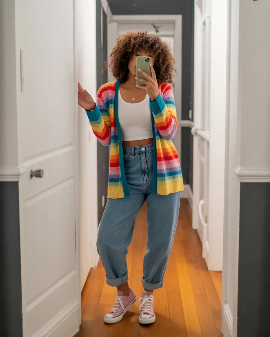 sneakers spring outfit Rainbow Knits and Casual Joy