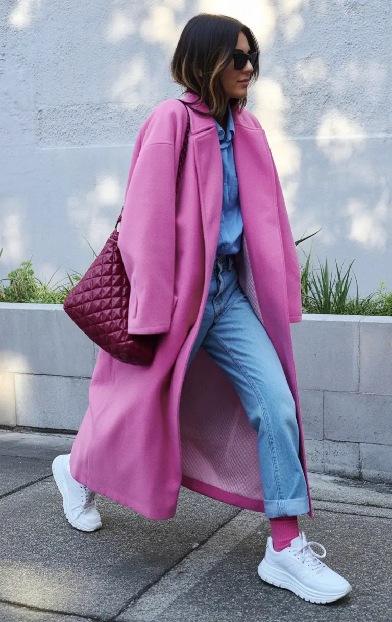 sneakers spring outfit Pink Power Layers with Denim Calm