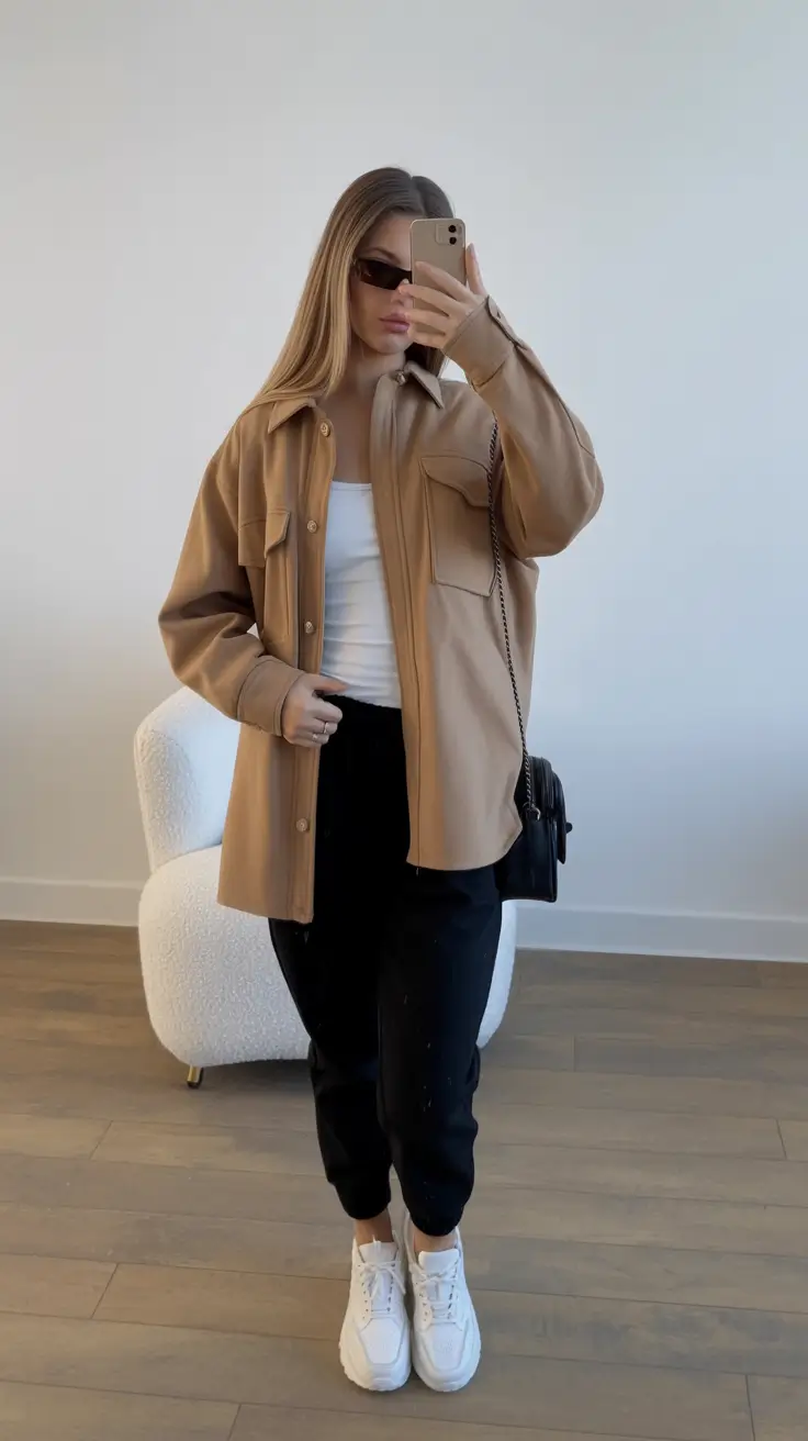 sneakers spring outfit Soft Beige Minimalism with Everyday Ease