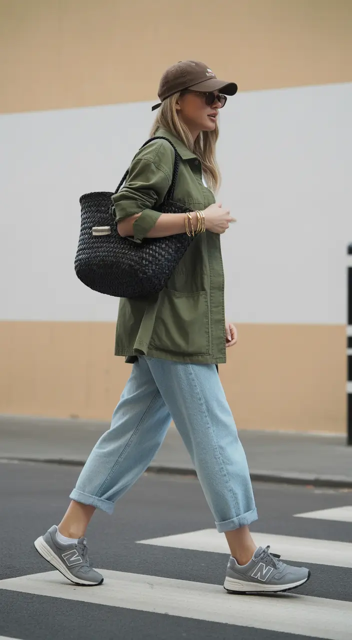 sneakers spring outfit Utility Layers and Soft Neutrals