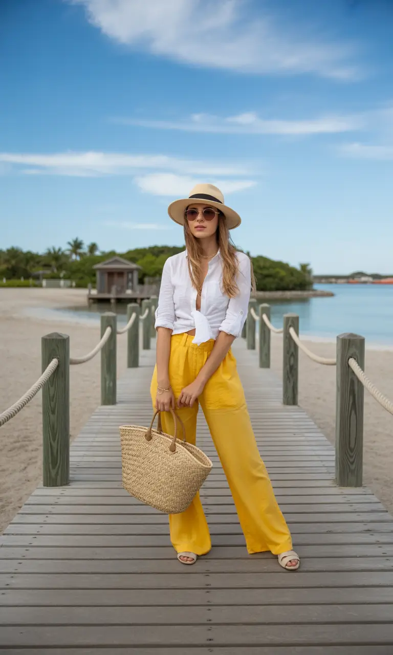 Spring vacation outfits Golden Tones for Beachside Days
