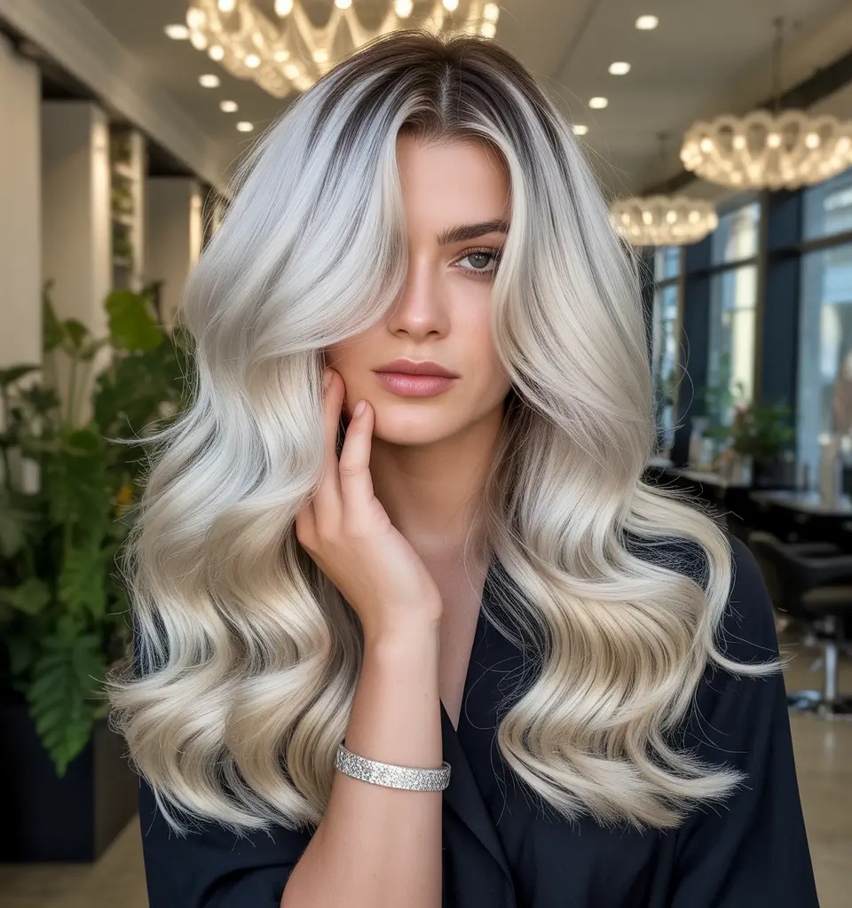 February Hair Color Ideas 2026 Luminous Pearl Blonde With Soft Glam Waves