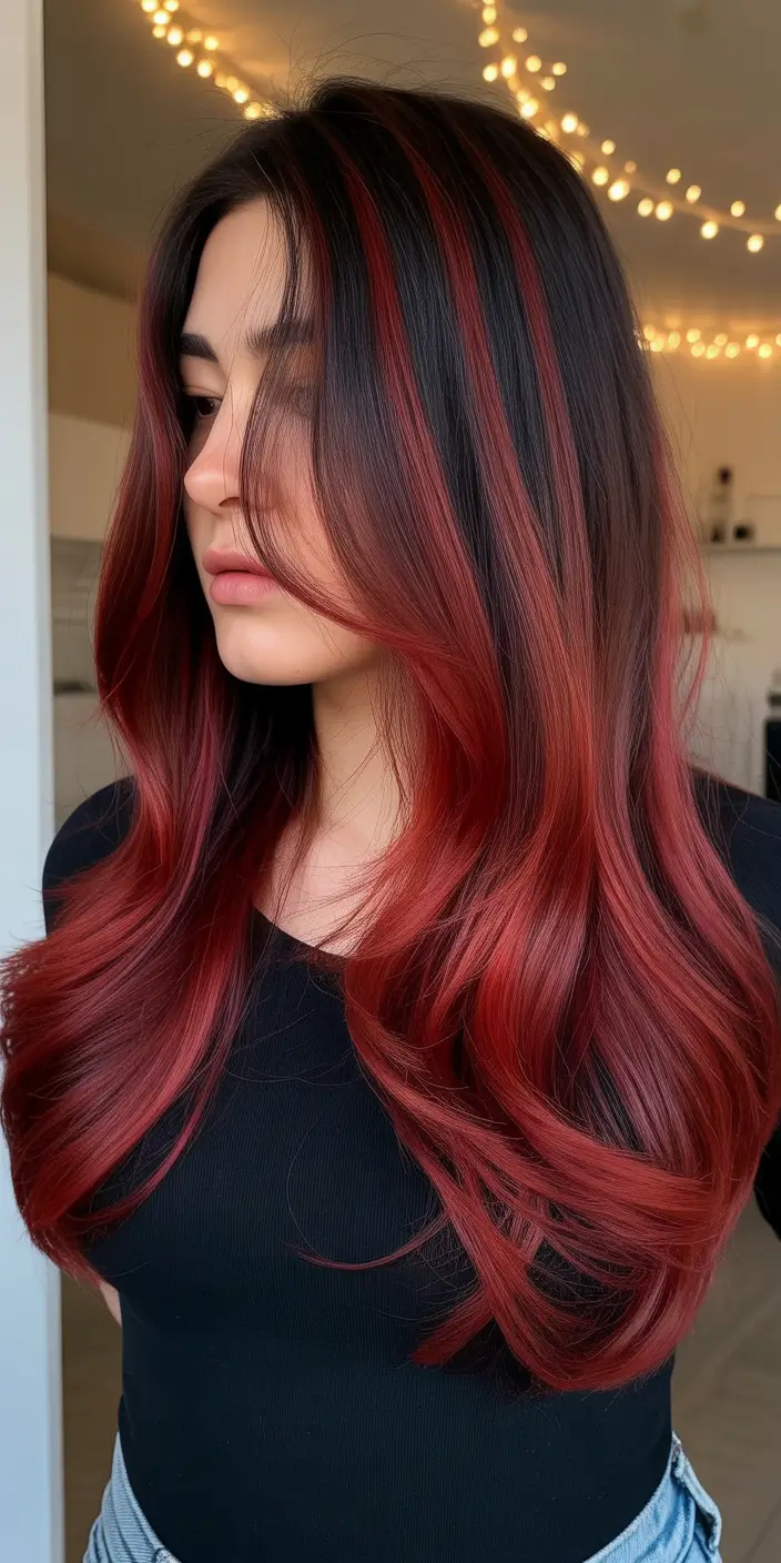 February Hair Color Ideas 2026 Crimson Melt With Soft Dimensional Layers