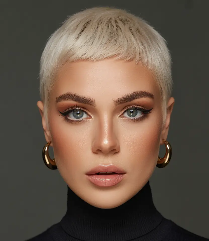 February Hair Color Ideas 2026 Ultra-Light Blonde Crop With Editorial Energy