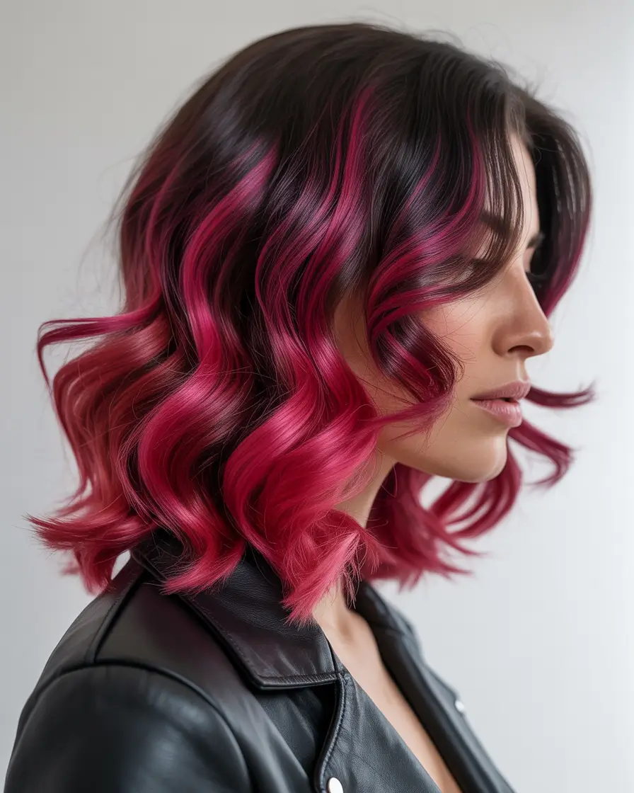 February Hair Color Ideas 2026 Magenta-Tinted Waves With Editorial Energy