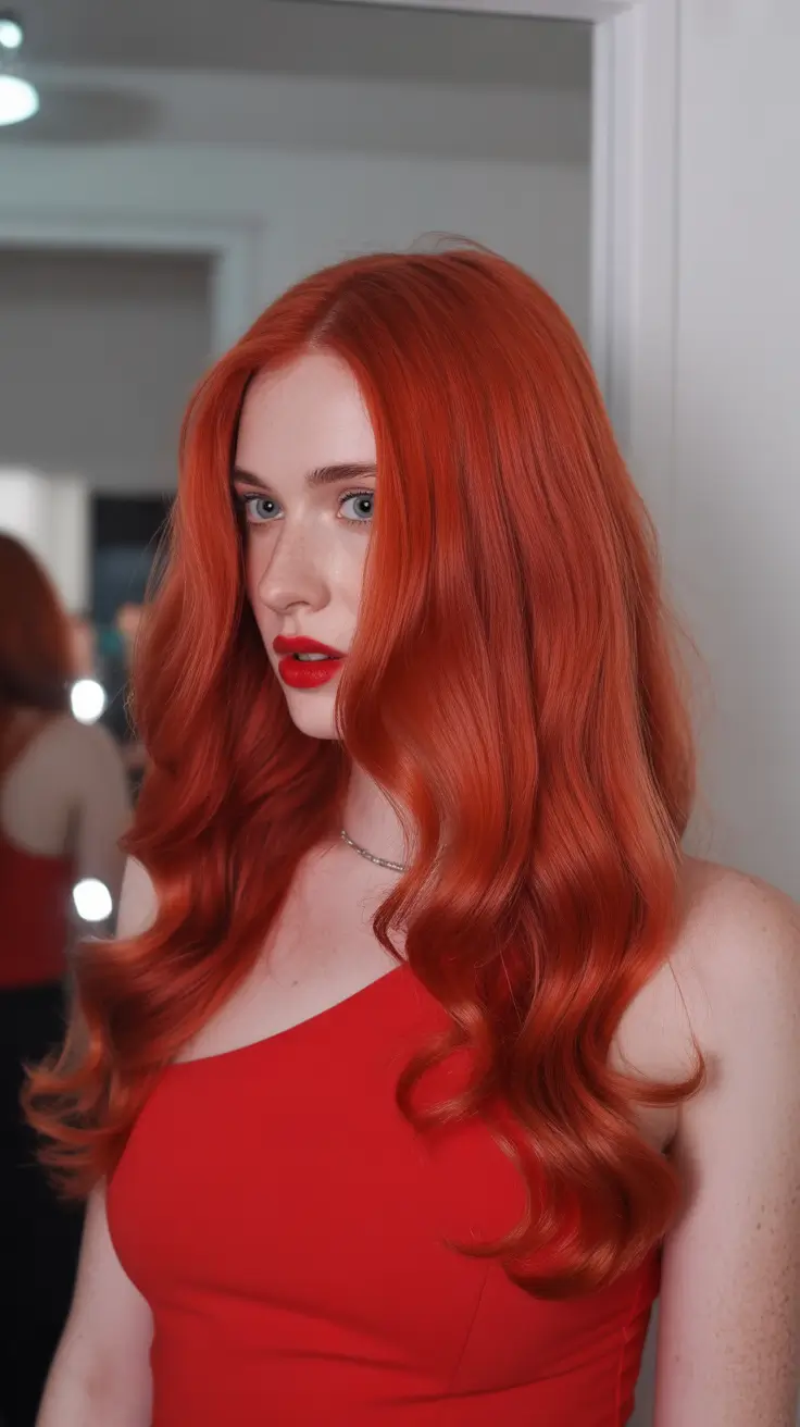 February Hair Color Ideas 2026 Vibrant Copper Red With High-Impact Shine