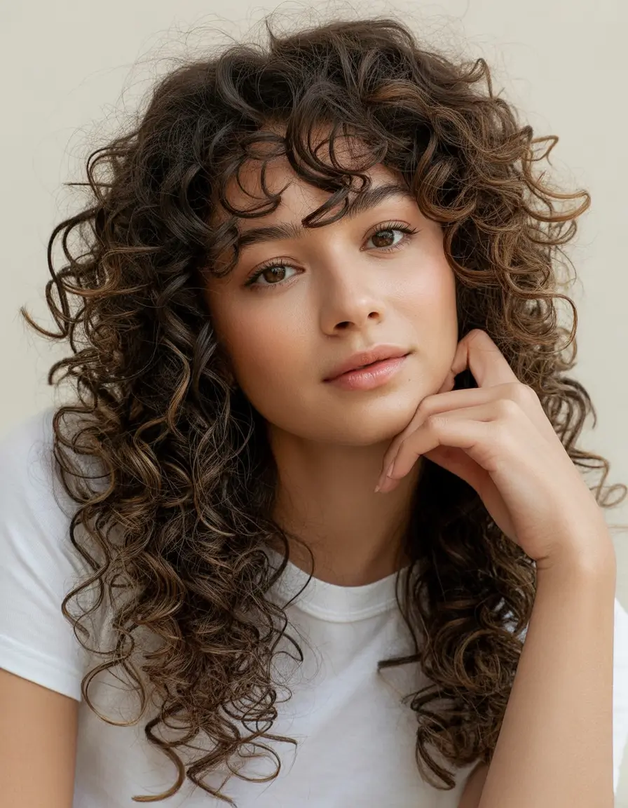 February Hair Color Ideas 2026 Natural Curly Brunette With Romantic Volume
