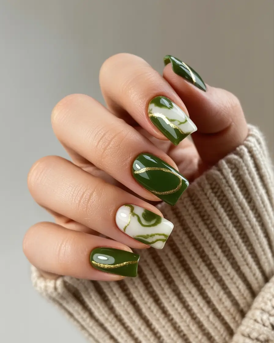 February nails Green Marble Square Art