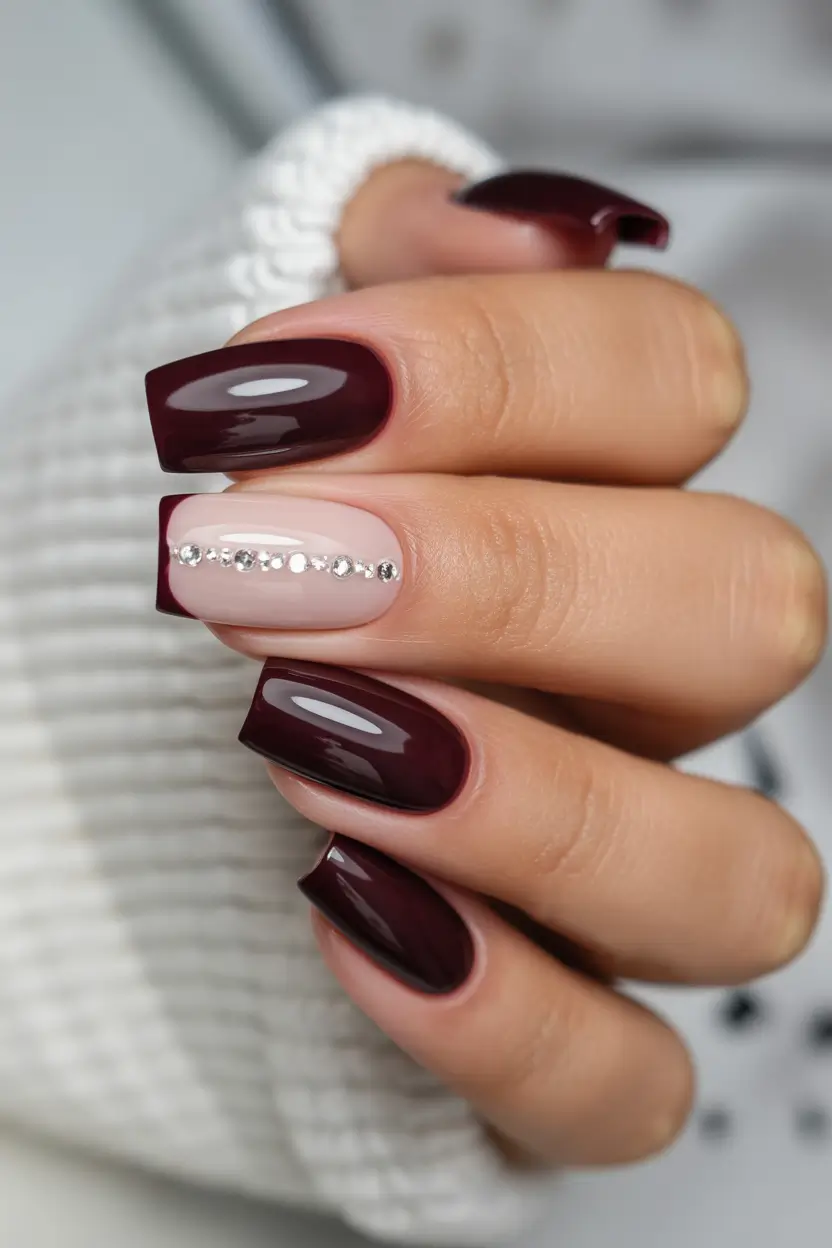 February nails Square Wine Classy