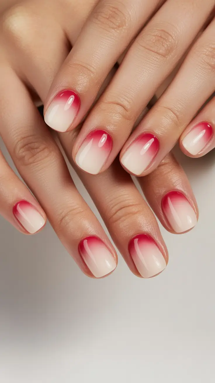 February nails Soft Red Ombre Short