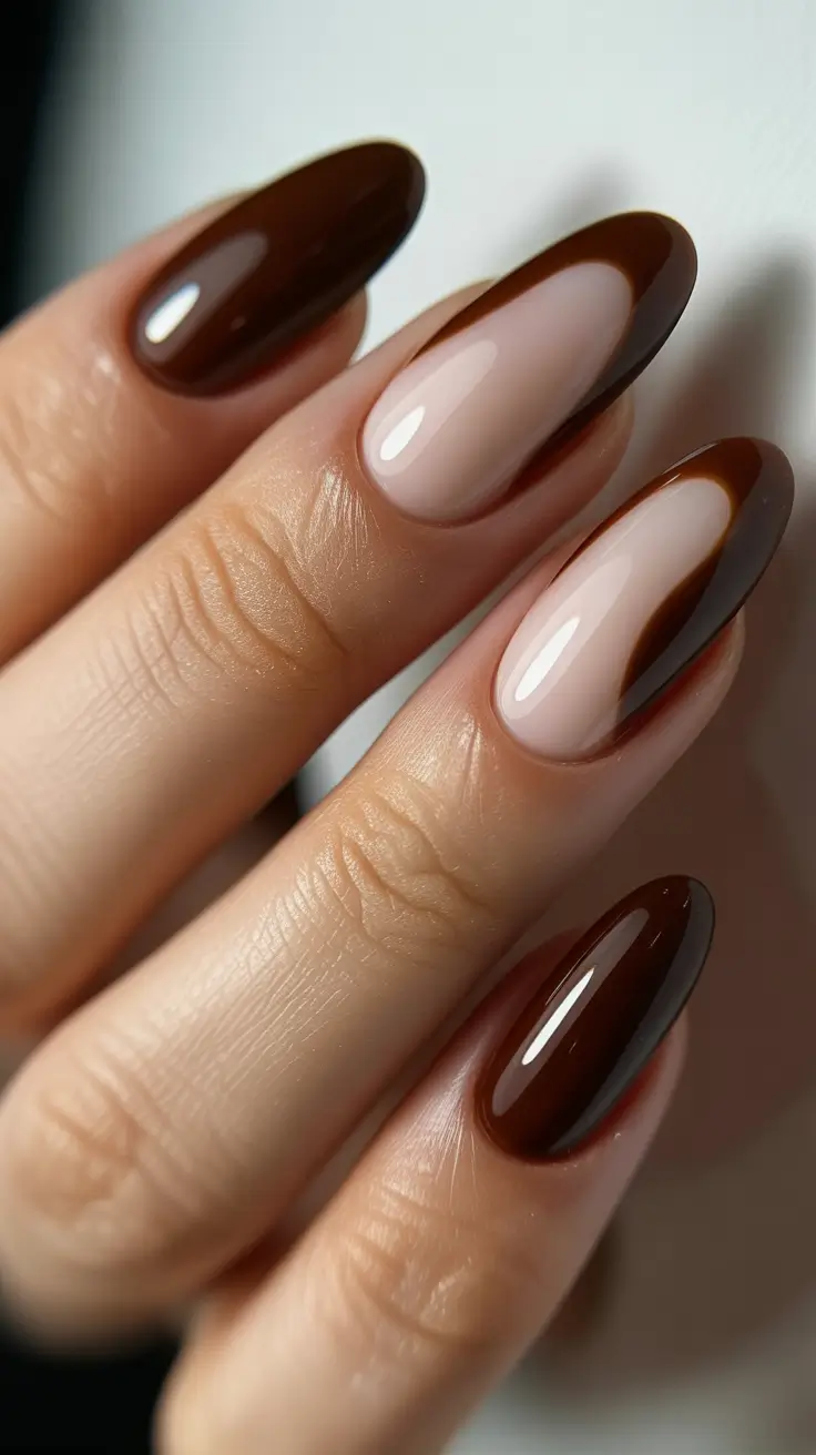 February nails Brown French Almond Classy