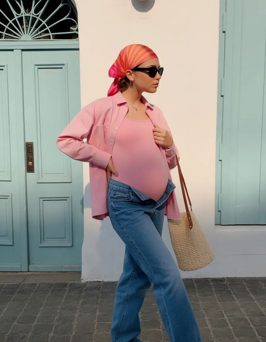 spring outfit for pregnant women Casual Denim With a Spring Twist