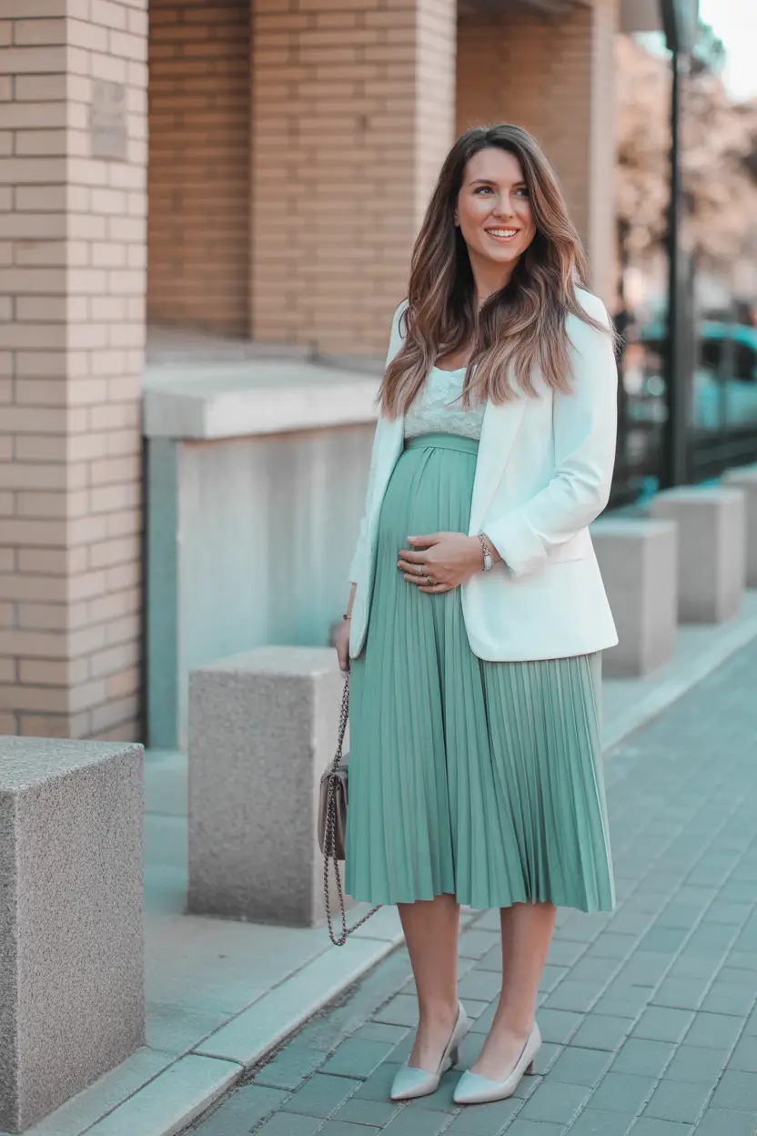 spring outfit for pregnant women Mint Elegance for Everyday Grace