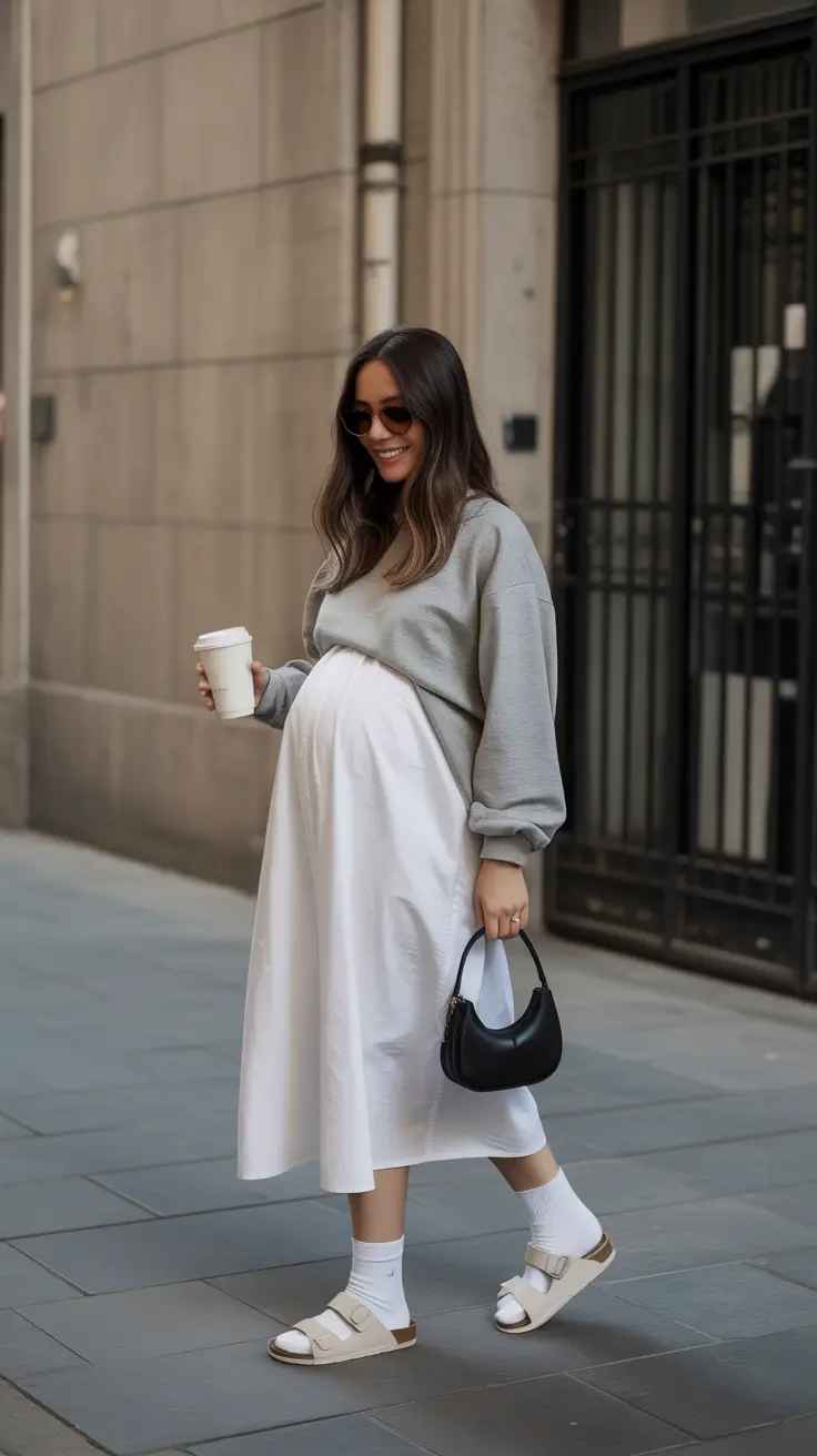 spring outfit for pregnant women City Comfort With a Casual Twist