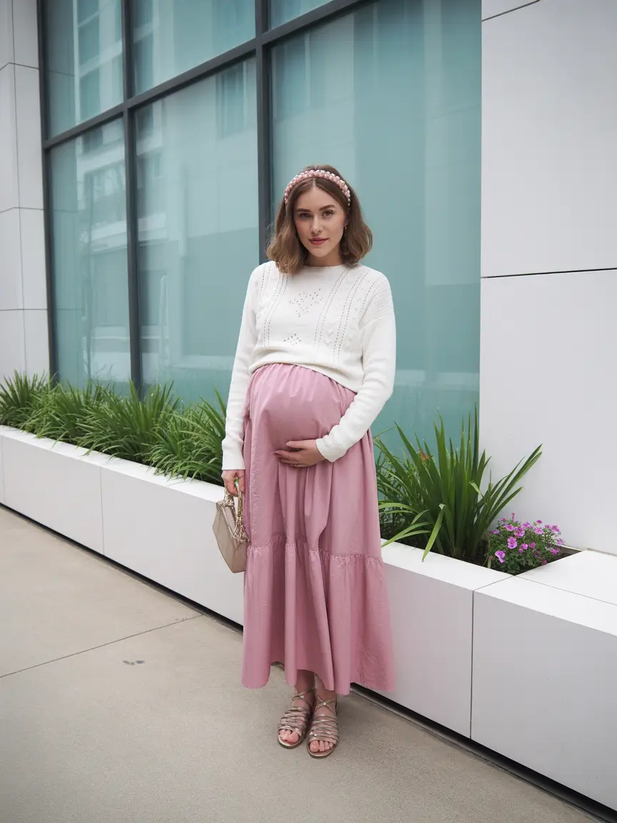 spring outfit for pregnant women Soft Pastels With a Feminine Finish