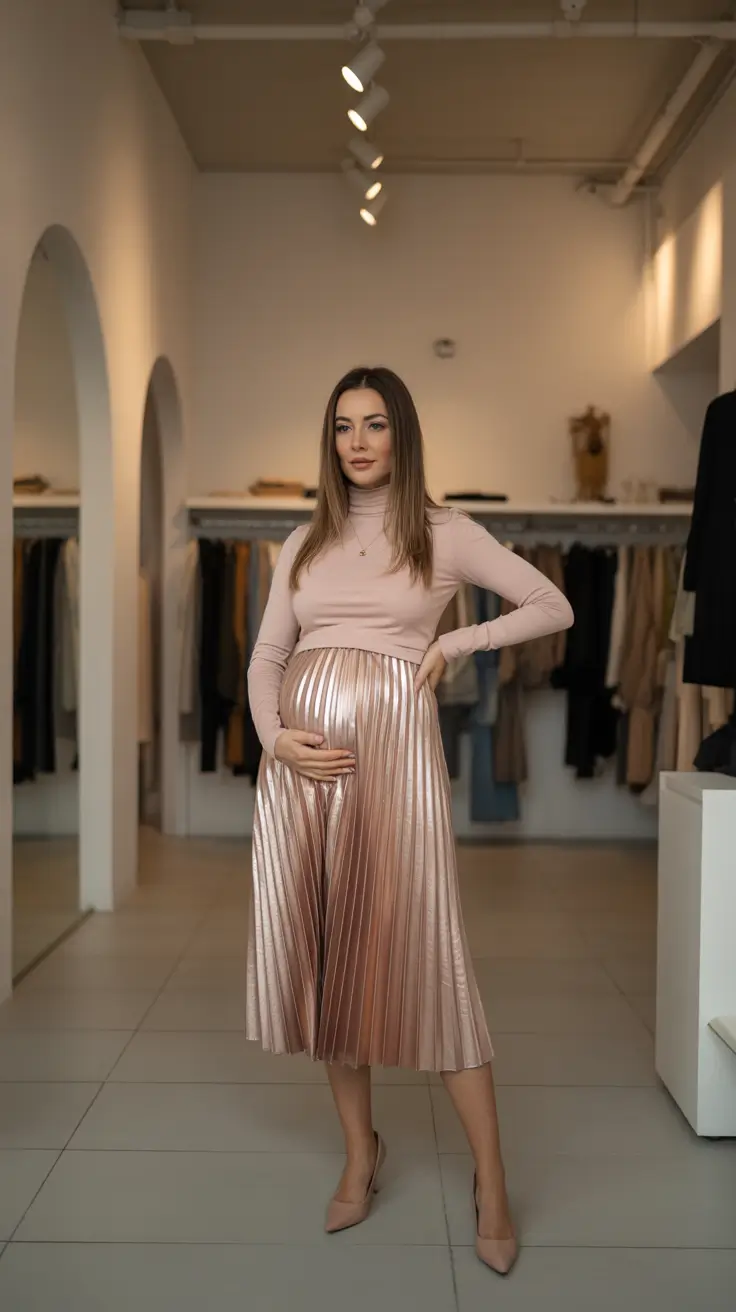 spring outfit for pregnant women Soft Metallics for Elevated Everyday Style