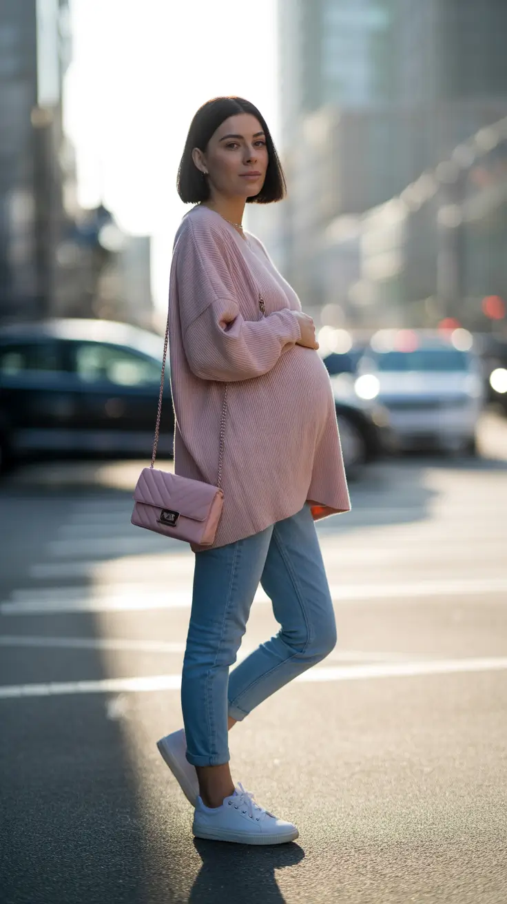 spring outfit for pregnant women Urban Softness for Real-Life Spring Days