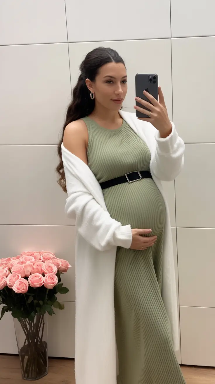 spring outfit for pregnant women Soft Green Serenity for Quiet Spring Days