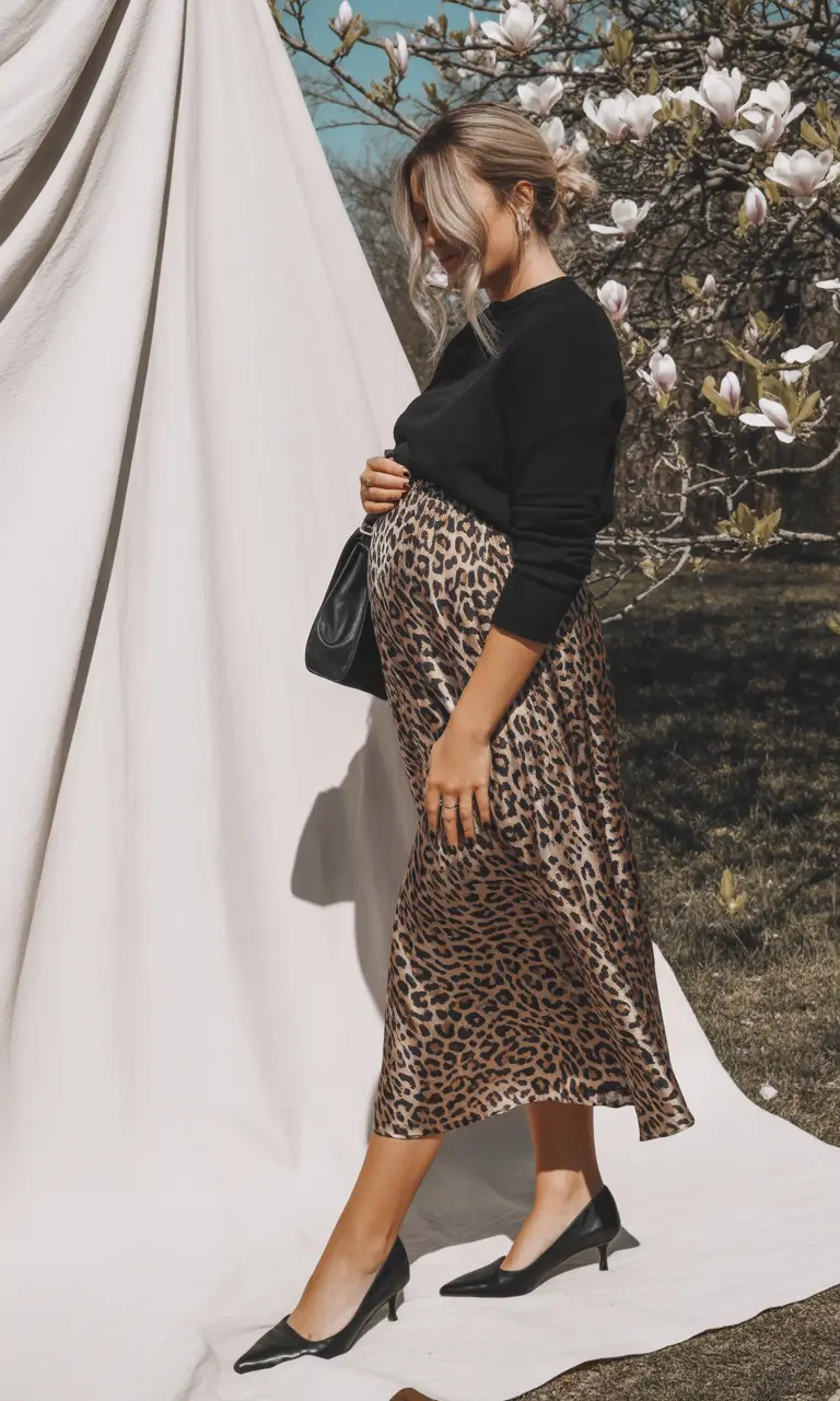 spring outfit for pregnant women Animal Print With Subtle Confidence