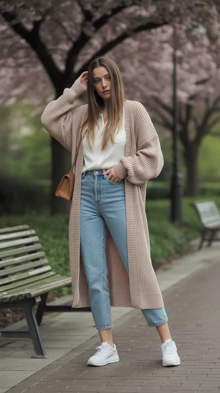 spring mom outfits Soft Cardigans and Denim for Park Days