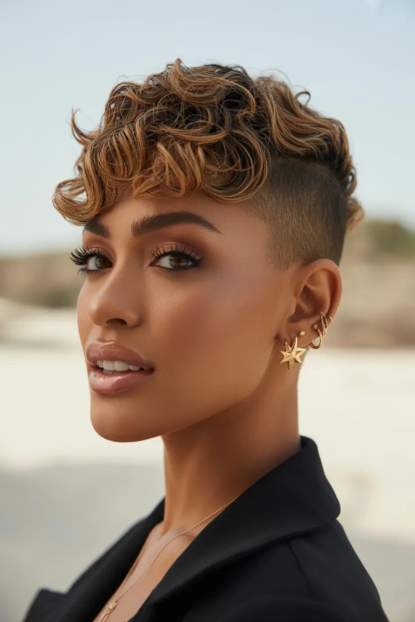 spring hair trends Curly Undercut Crop With Golden Spring Texture