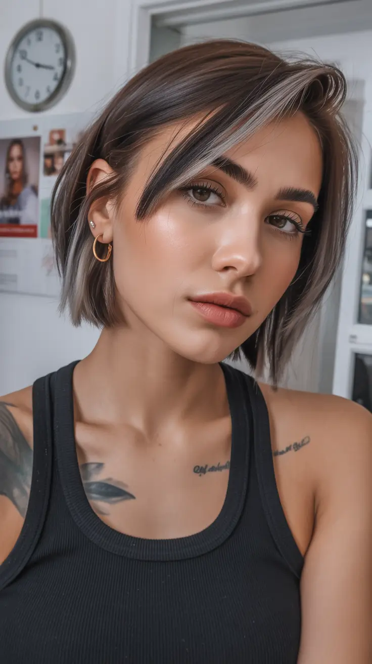 spring hair trends Short Bob With Silver Face-Framing Streaks