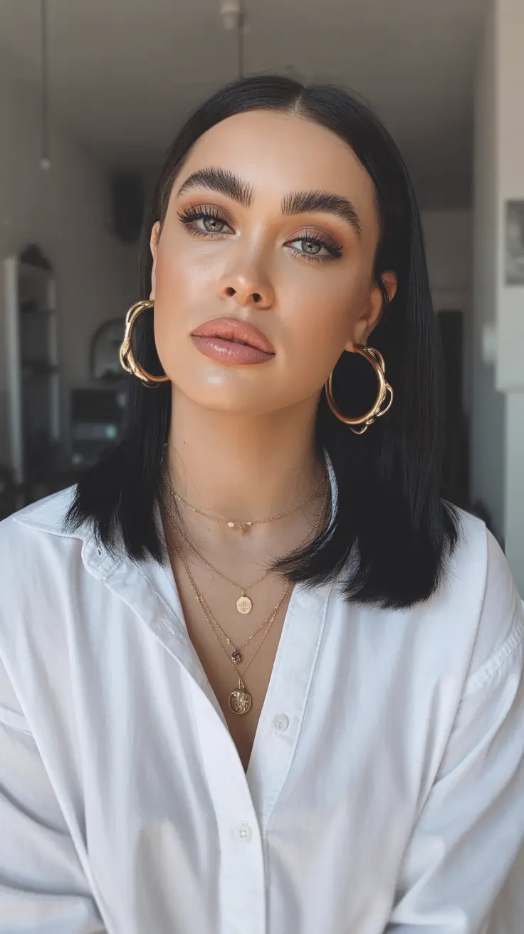 spring hair trends Sleek Mid-Length Cut With Sharp Minimal Glow