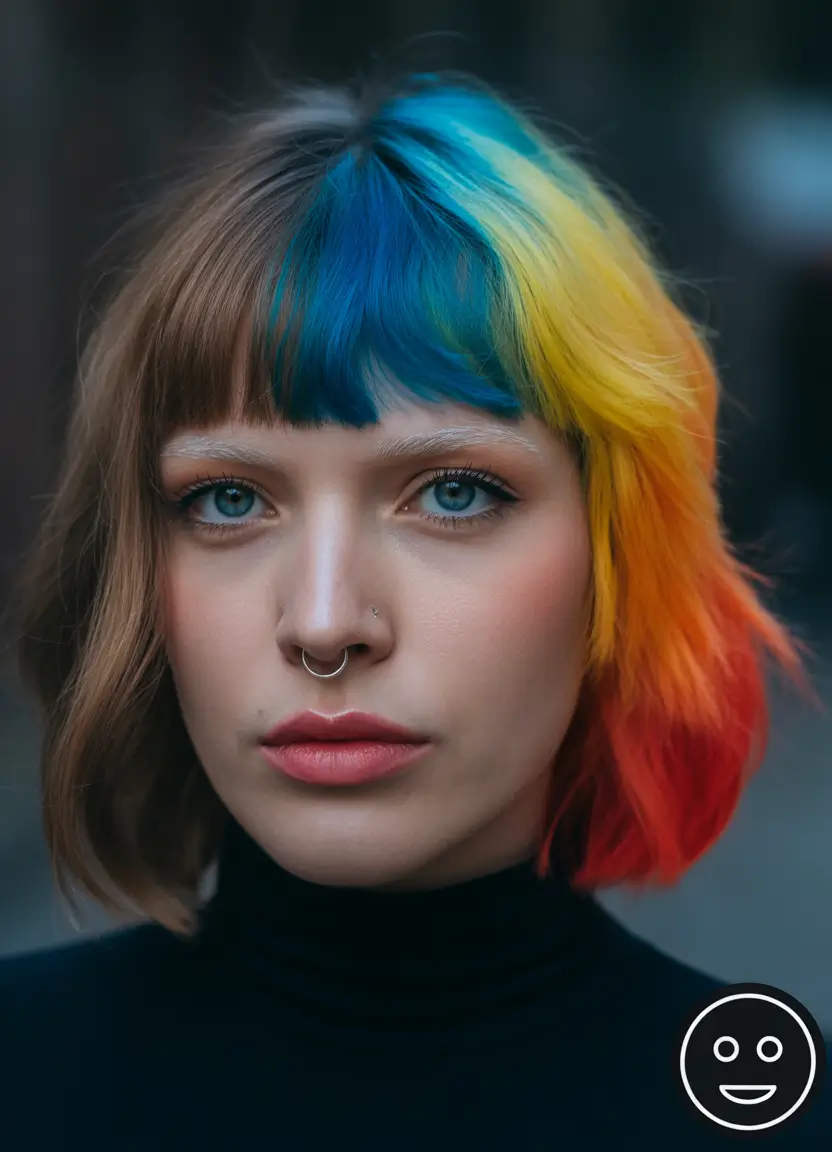 spring hair trends Rainbow Peekaboo Bob With Micro Bangs