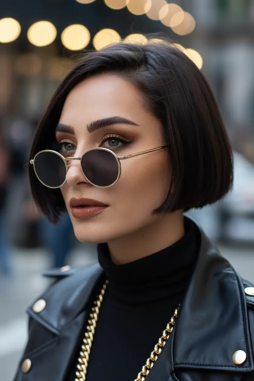 spring hair trends Ultra-Precise Dark Bob With Parisian Edge