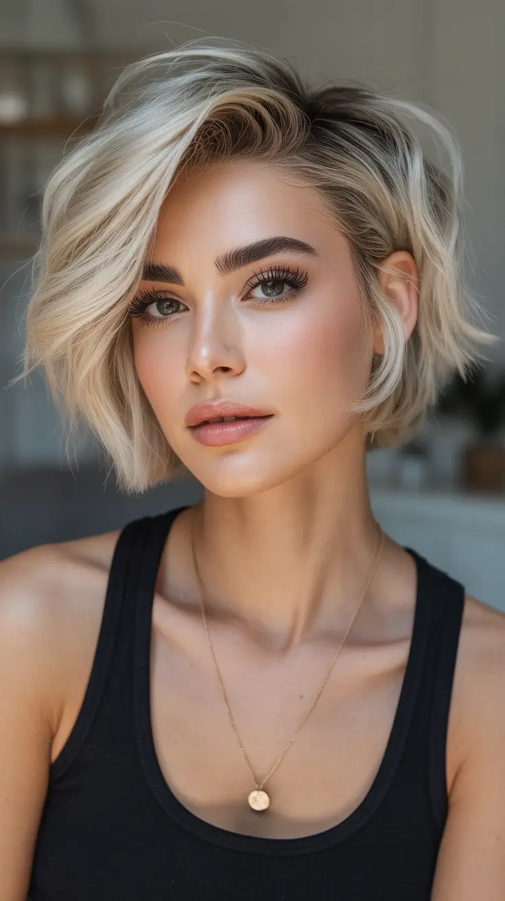 spring hair trends Textured Blonde Bob With Airy Side Sweep