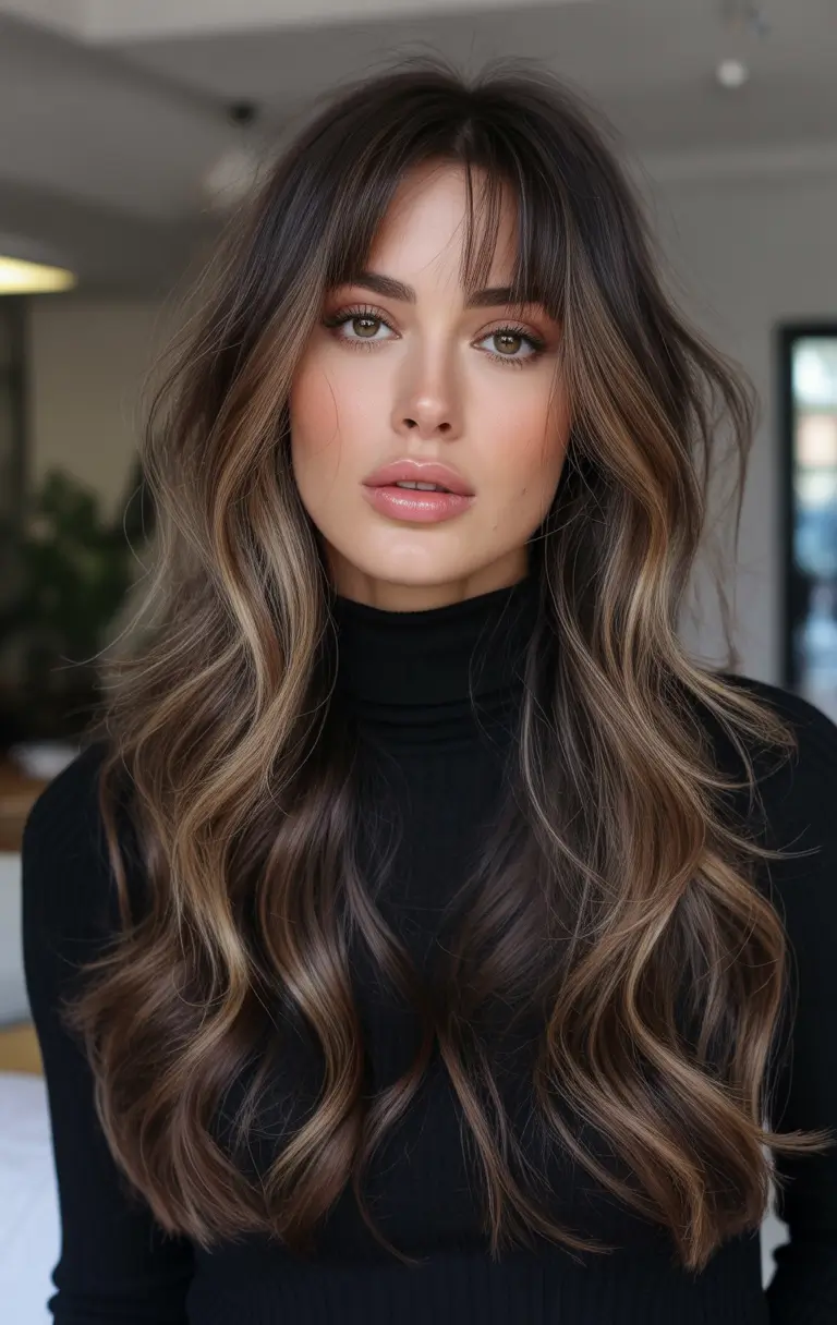 spring hair trends Dimensional Long Hair With Smoky Brunette Balayage