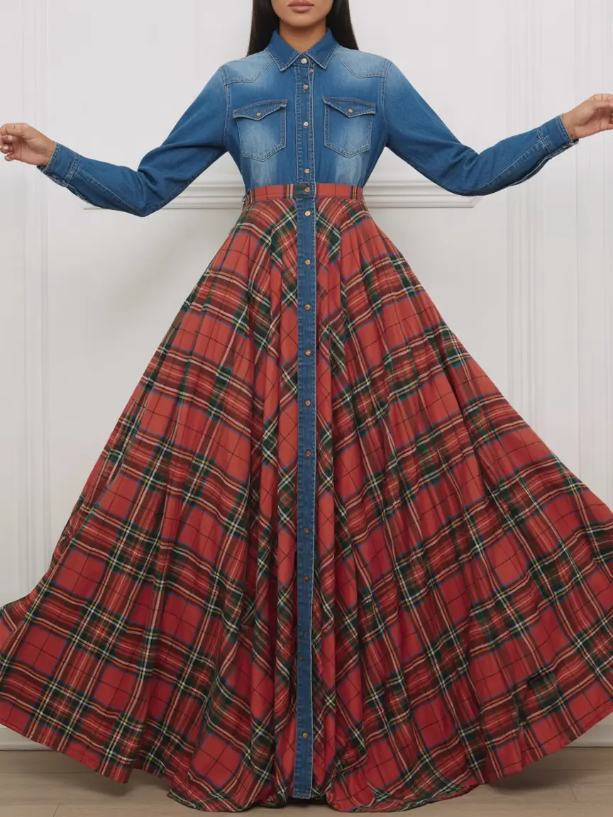 spring date night outfit Denim and Plaid Play for Casual Jeans Energy with a Twist