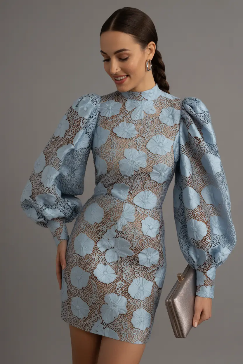 spring date night outfit Powder Blue Statement Sleeves for a Dressy Spring Night Out