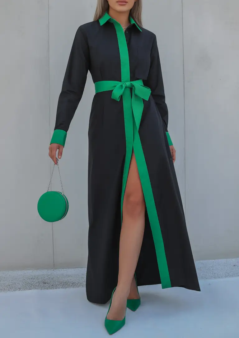 spring date night outfit Emerald Ribbon Contrast for a Dressy Chic Evening Moment