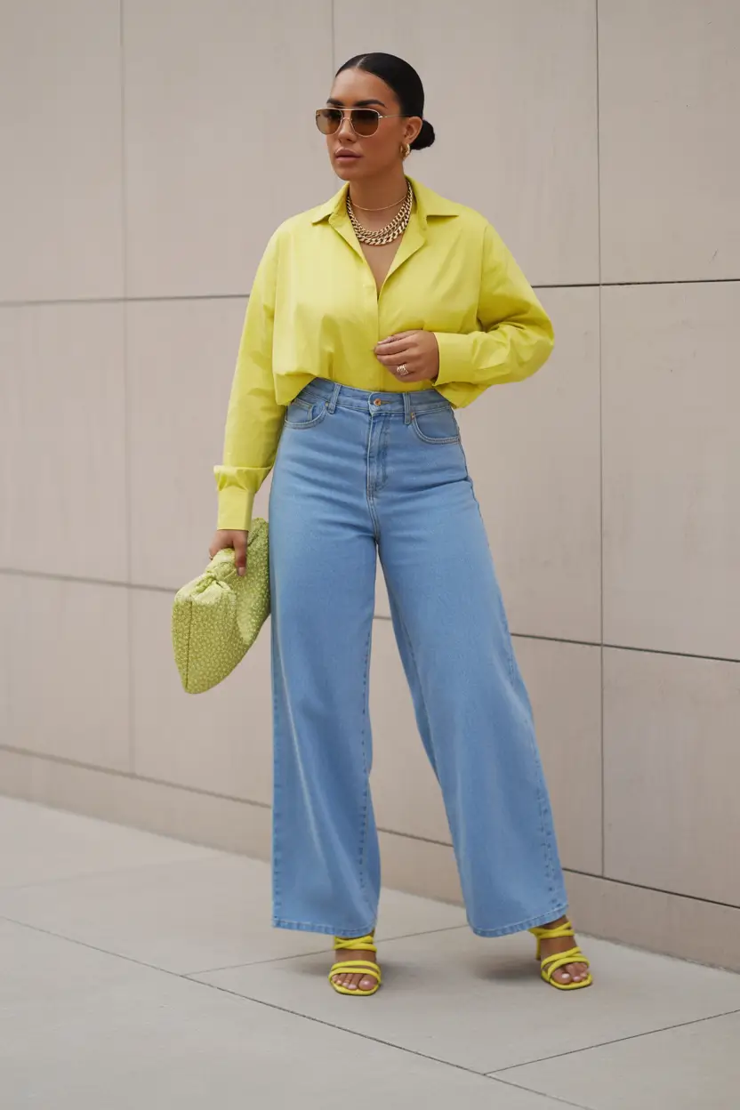 spring jeans outfit Fresh Citrus Meets Soft Denim Confidence