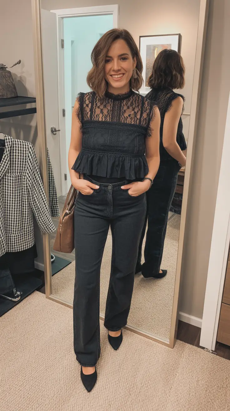 spring jeans outfit Dark Denim Elegance With a Modern Evening Twist